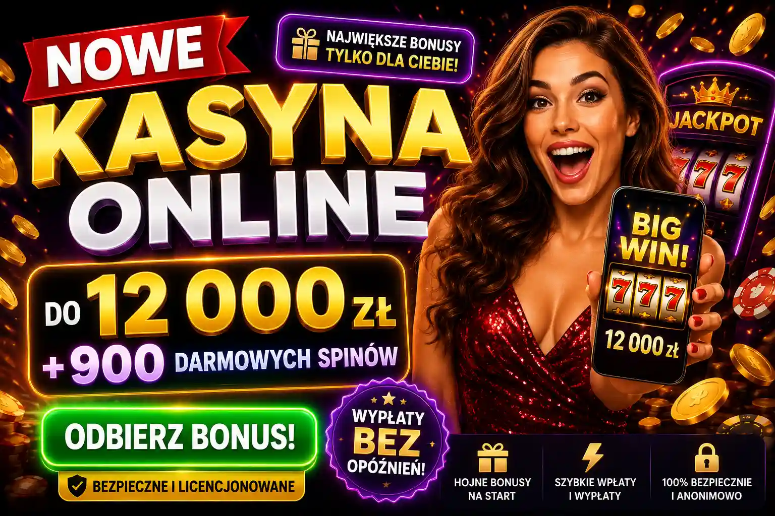 Nowe kasyna online 2026 — pakiet powitalny do 12 000 zł i 900 darmowych spinów w nowych kasynach dla polskich graczy